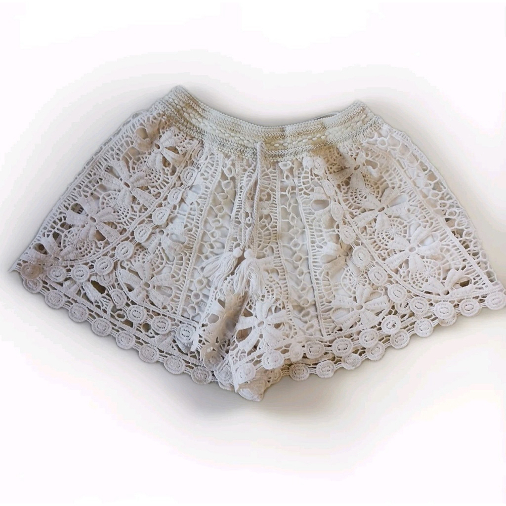 Japna Kids Girls Cream Crochet Lace Fringe Shorts Size 8